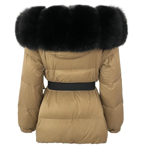 Winterjacke Damen echt Fuchspelz Kapuze dick warm weiß Entendaunenmantel - Bild 16 von 35