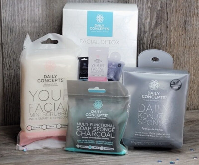 BNIB DAILY CONCEPTS Facial Detox 3 pc Trio Face Gift Set - Sponges & scrubber