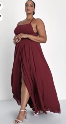 NWT 3X Lulus Dreamy Romance Burgundy Backless Maxi Dress Plus Size Formal  Gown | eBay