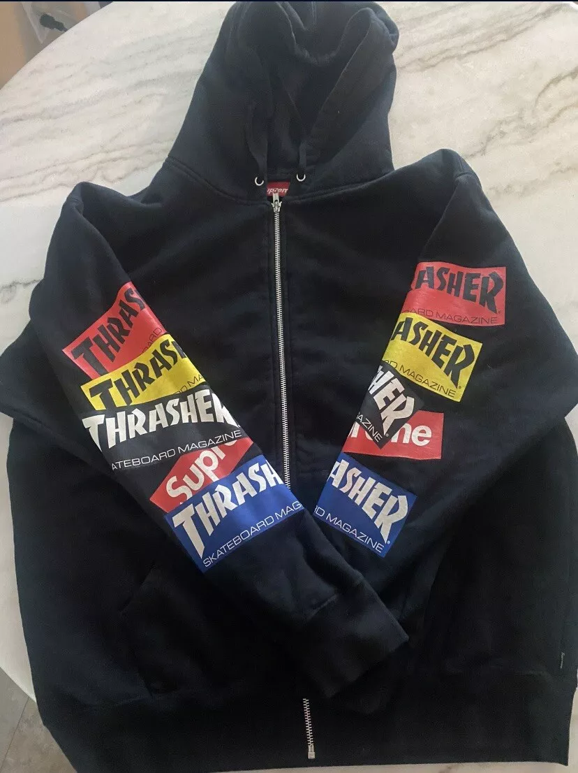 supreme thrasher multi logo zip up hoodie | eBay