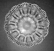 VTG Anchor Hocking Devil Egg Pressed Glass Shell Scolloped Serving Platter Plate