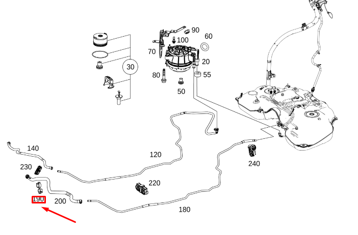 MERCEDES-BENZ GLE W167 Abstandshalter für Kraftstoffrücklaufleitung A0019954975