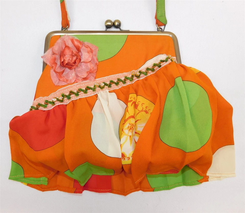 Retro MOD Purse Handbag Green White Yellow Polka Dot Ruffles - Image 4 of 4