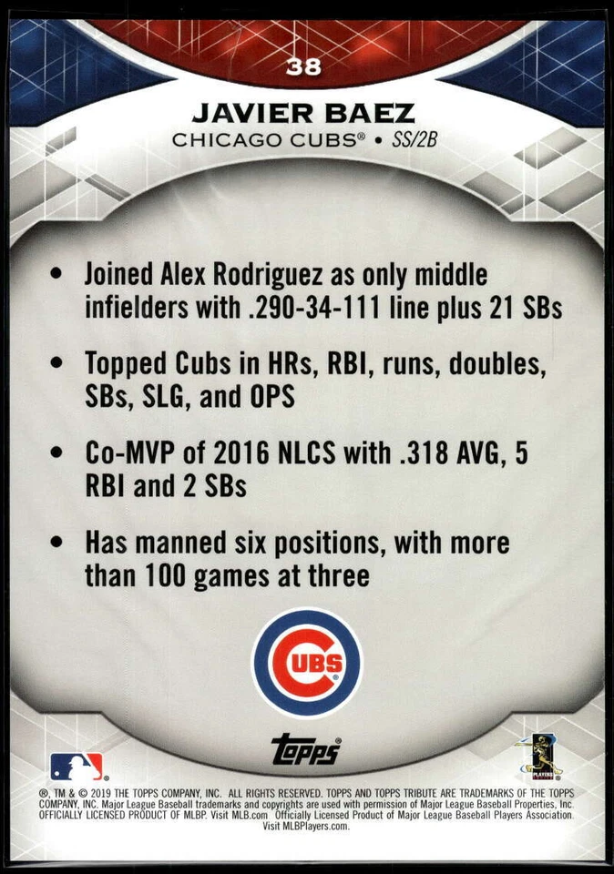 Javier Baez 2019 Topps Tribute 5x7 Gold #38 9/10 Cubs - Image 2 of 2