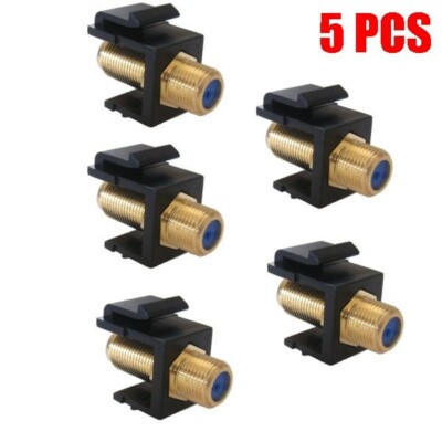 5x F-type Black Keystone Insert Module Jack Coax Cable Female Connector Gold