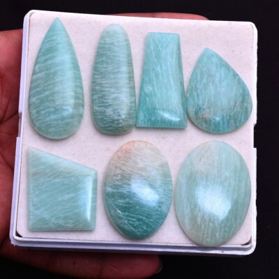 7 Pcs Natural Amazonite Untreated 30mm-46mm Cabochon Loose Gemstones Wholesale