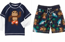5F NWT 12-18M Gymboree Gorilla Ape Shark Rash Guard Swim Trunks Set Swimsuit