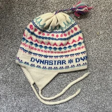 Vintage Skis Dynastar Pure Wool Childs Knit Hat Ski Pink Blue Beige No Itch Hem
