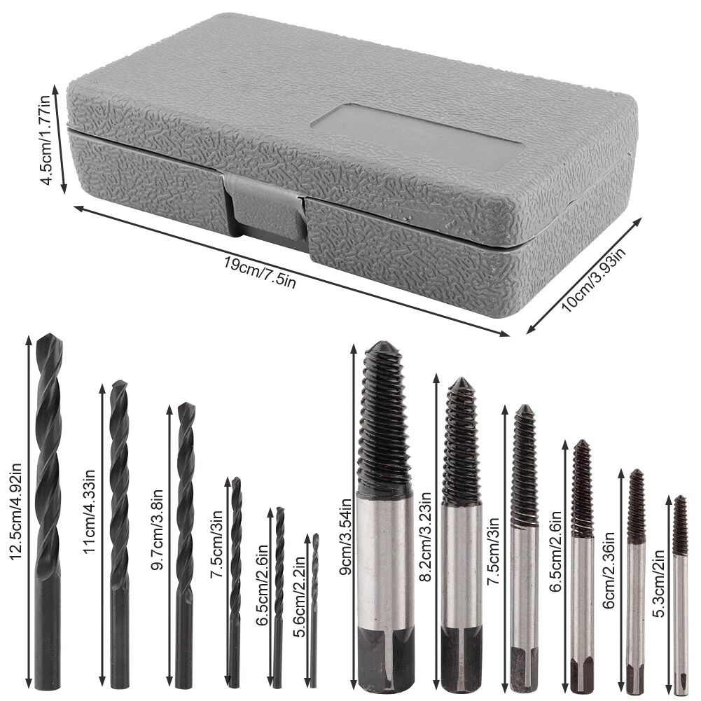 12Pcs Easy Out Rigid Screw Extractor Drill Bits Guide Set Broken