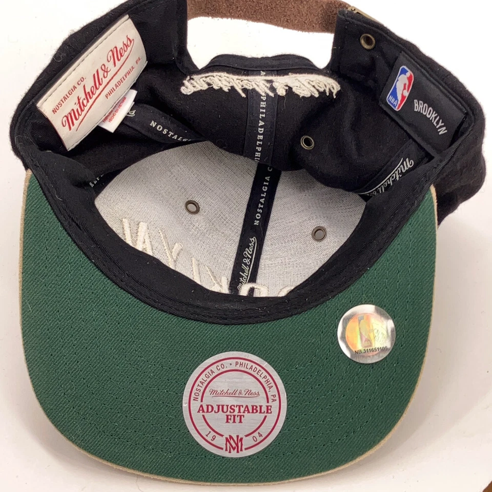 Gorra de béisbol Brooklyn Nets de fieltro negro con hebilla trasera de cuero Foto 3 de 4