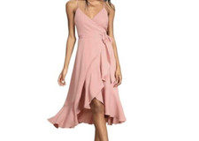 NEW Lulus Manhattan Moment Mauve Ruffled Midi Wrap Dress