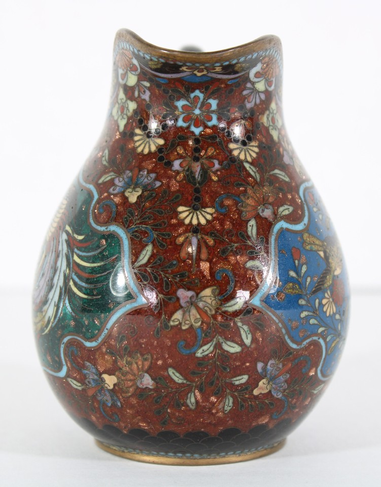 Fine 3.75" Japanese Cloisonne Meiji Tea Creamer Pitcher Flower Hoho