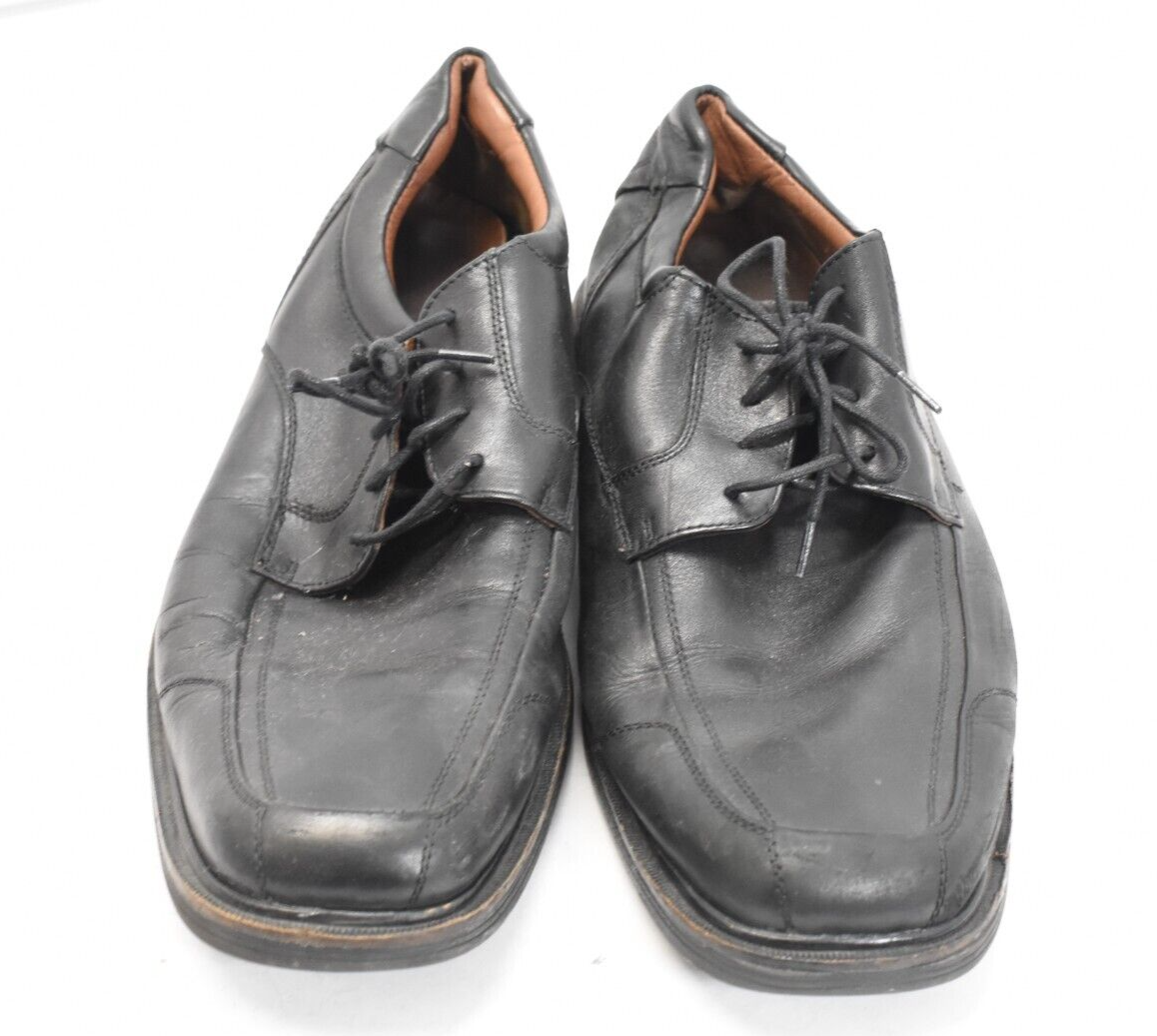 Johnston Murphy Black Leather Sheepskin Oxford Dress Shoes Square Toe Sz 