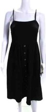 Madewell Womens Button Front Midi Dress, Black Sz-S