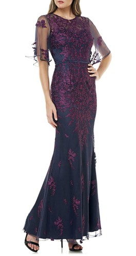 Womens Floral Embroidered Evening Gown 