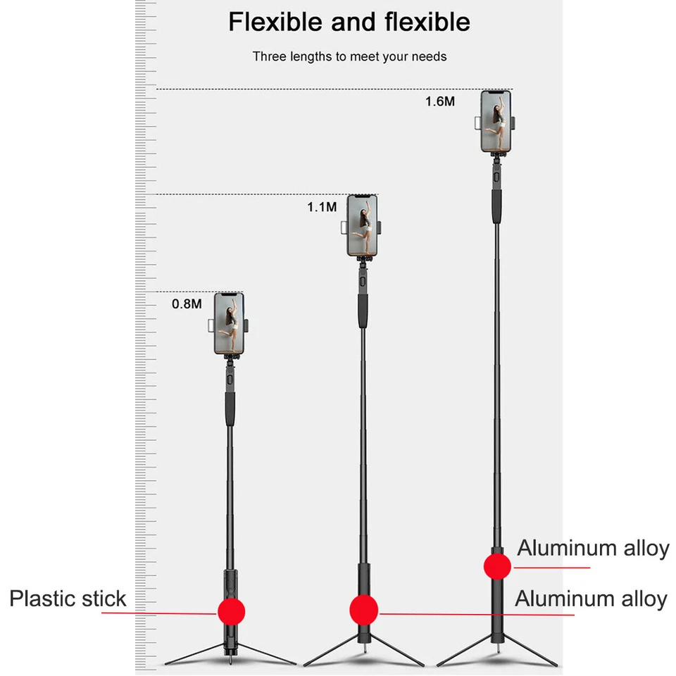 Gimbal Stabilizer Bluetooth Remote Foldable Selfie Stick Tripod Monopod w/LED US - Image 2 of 4