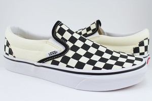 black and white slip on checkered vans