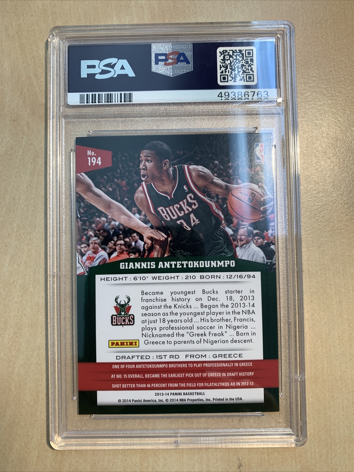 2013 Panini Giannis Antetokounmpo #194 PSA 10 Gem Mint Bucks Rookie RC Look!!! view 2