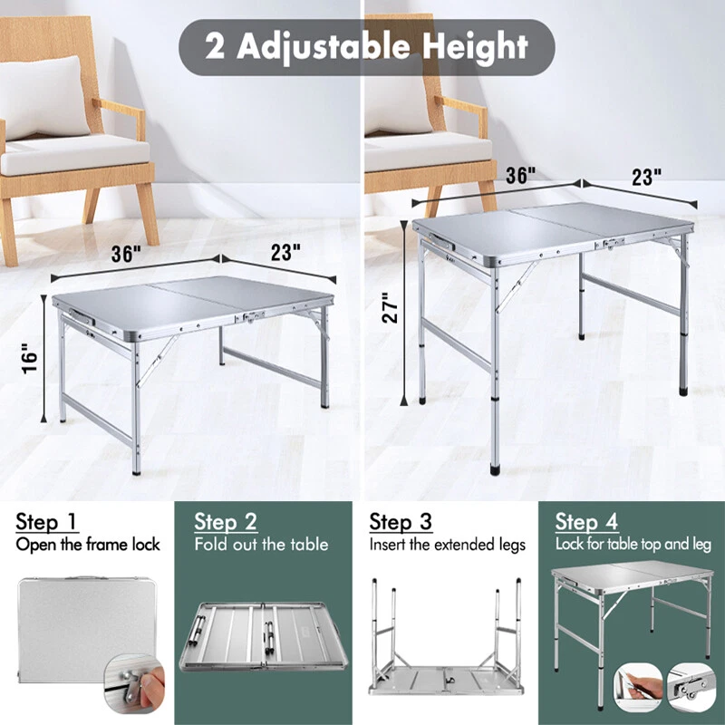 VILLEY 3 pies Mesa de Camping Plegable Portátil Cocina Picnic Mesa Pierna Ajustable EE. UU. Foto 3 de 4
