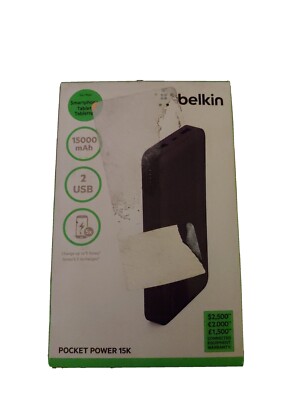 New Belkin Pocket Power 15,000mAh Durable Ultra Slim Portable Charger  (Black)