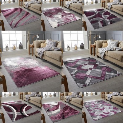 MODERNER DESIGN TEPPICH LILA GRAU WEICH GROSS WOHNZIMMER BODEN SCHLAFZIMMERTEPPICH RUG UK