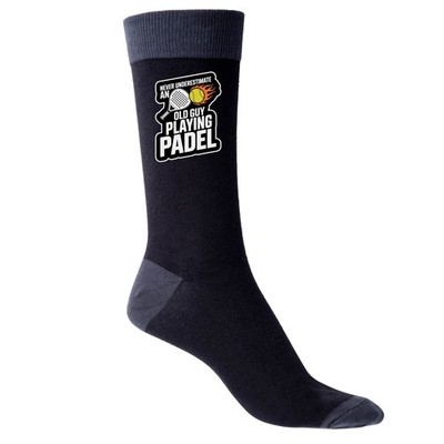 Padel Never Underestimate Old Guy schwarze Herrensocken Fun Vatertag