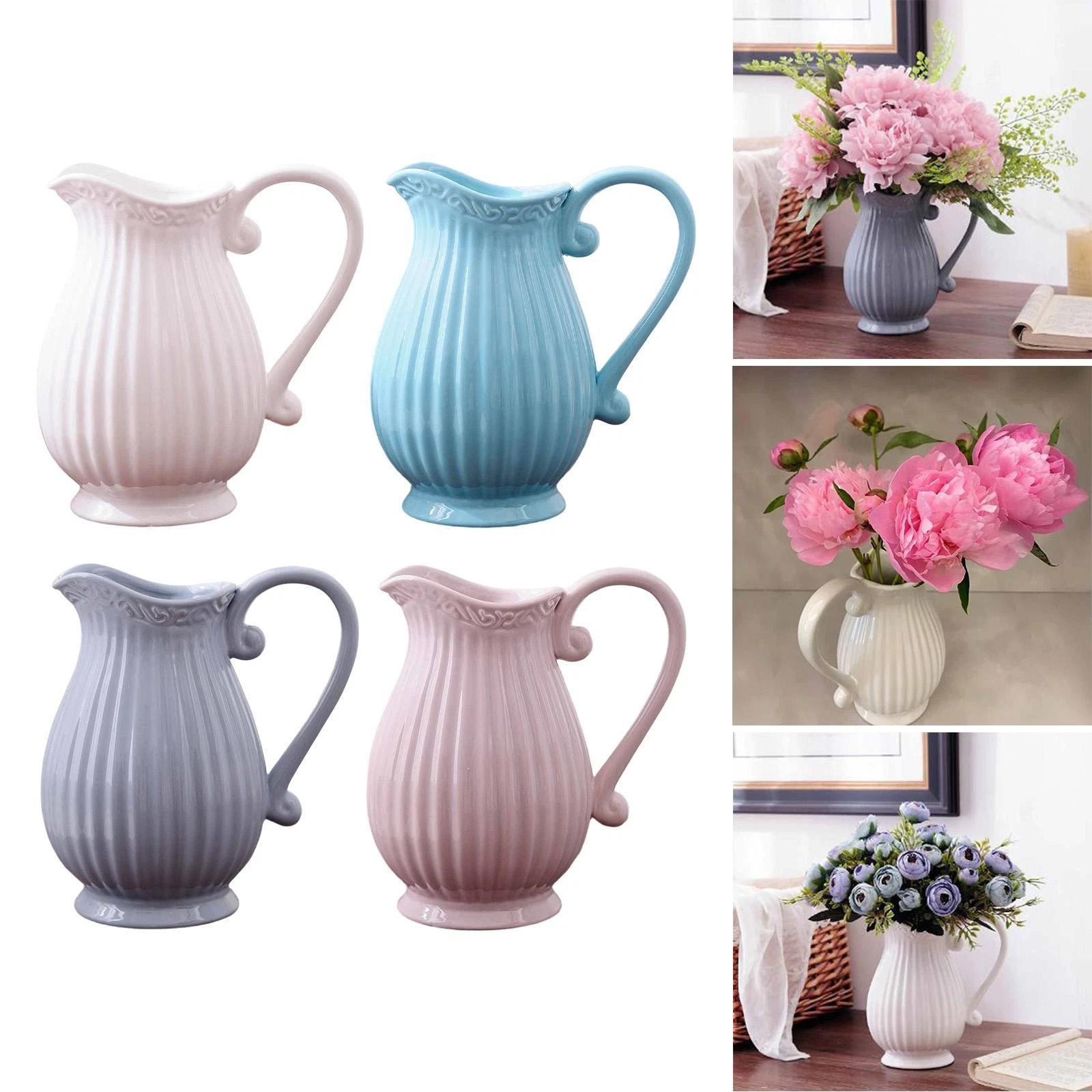 Ceramic Pitcher Vase Hydroponic Plant Pot Farmhouse Gift Ornaments Decorative