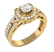 Lab Grown Diamond Solitaire Halo Engagement Ring VS F 1.00 Carat 14K Solid Gold