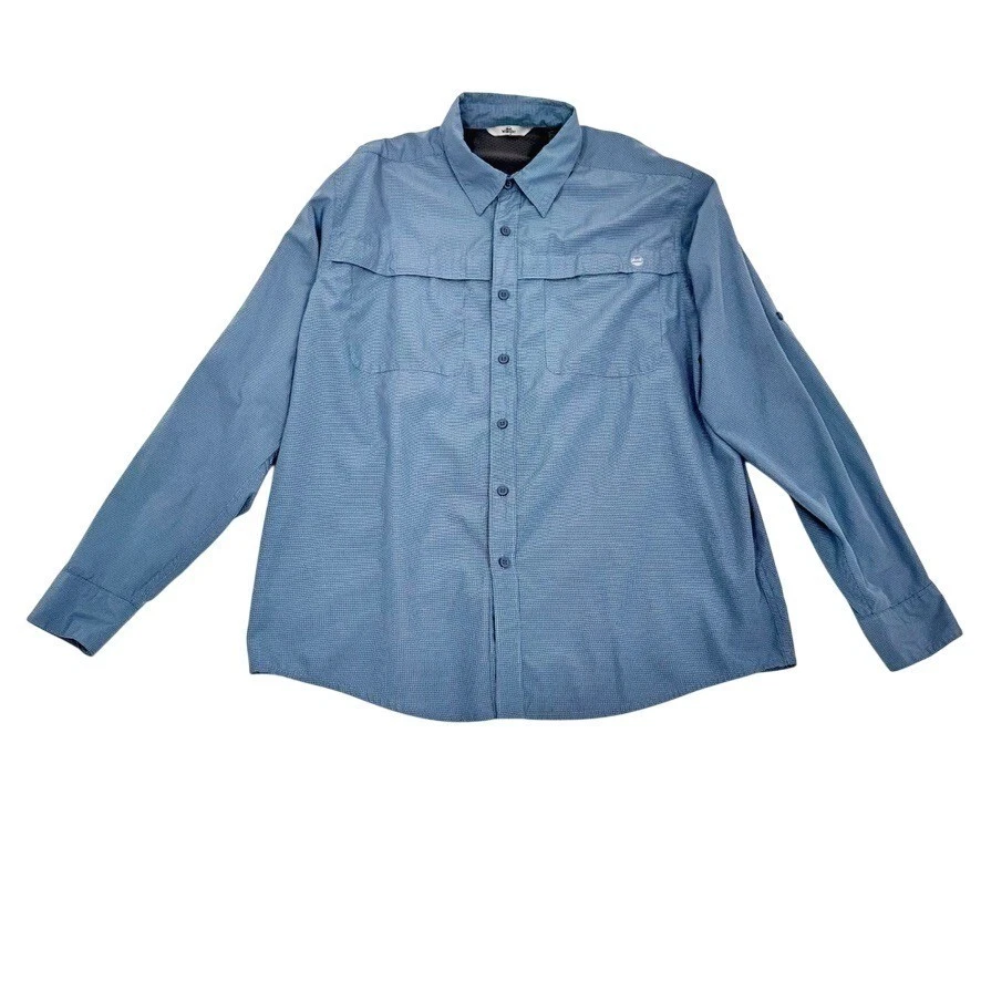 Wrangler Long Sleeve Outdoor Shirt Mens L/G Blue Textured Pocket Button Up