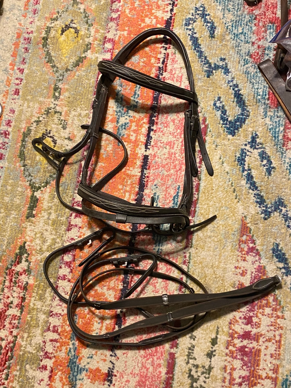 used english full size bridle padded fancy stitched soft free shipping
