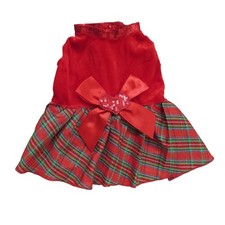 Tangpan Bow-Knot Christmas Pet Plaid Skirt Dog Clothes Santa Medium, Red