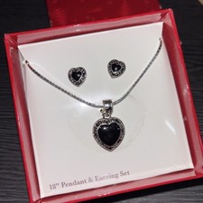 WITH LOVE HEART RHINESTONE NECKLACE SILVER TONE EARRINGS SET GIFT BOX