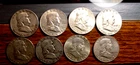 FRANKLIN SILVER HALVES LOT OF 8 NICE COLLECTORS LOT 90% SILVER $4 FACE
