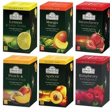 Ahmad Black Tea Variety Pack with Lemon and Lime, Mango Magic, Peach and Pass...
