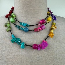 Three Strand Mother of Pearl Rainbow Beaded Necklace 18"