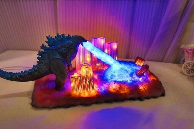 Godzilla White Novelty Lamp,Handmade Decorative LED Light,Atomic Breath,Monste..