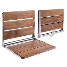 18" Folding Shower Seat - Wall Mounted Burmese Teak Wood Shower Seat, 330lbs ...