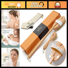 Natural Boar Bristle Dry Body Brush Set - Exfoliating Face Brush Bath Gloves f