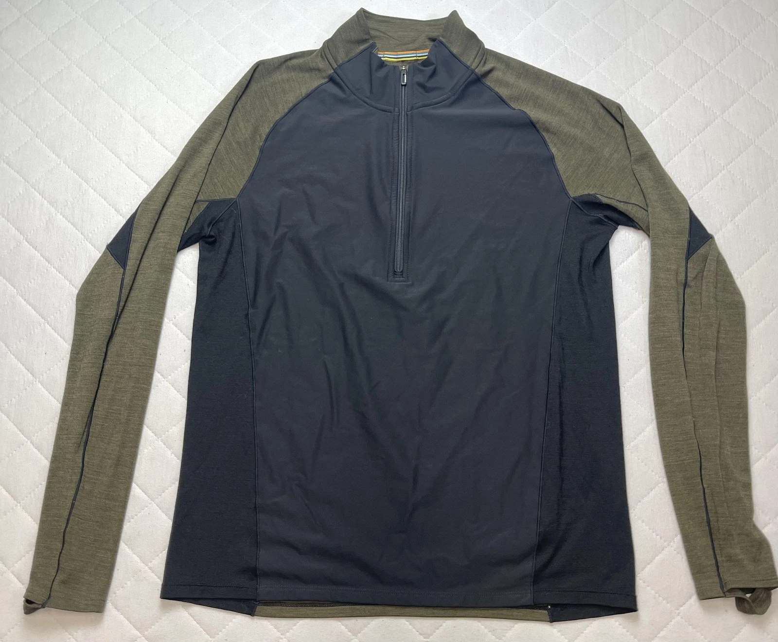 Smartwool Merino Sport 250 Pullover Mens Large Green 1/4 Zip Baselayer Shirt