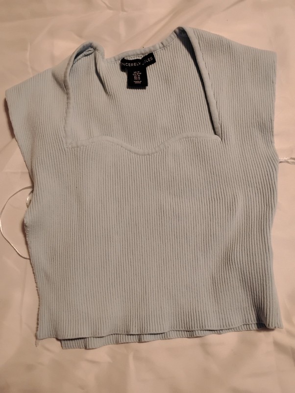 Sincerely Jules Light Blue Ribbed Knit Square Neck Sleeveless Cropped Tank Top M