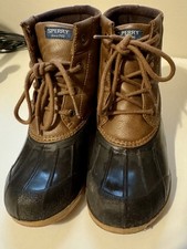 Sperry Kids Duck Boots Size 3M Brown Black Waterproof Lace Up Rain Boots