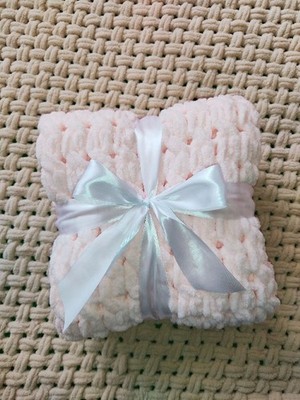 Handmade Pink Alize Puffy Baby Blanket Soft Plush Chunky Knit Girl Throw 24x24''