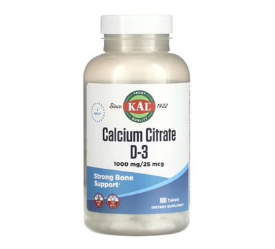 Worldwide 2 X KAL Calcium Citrate D-3 1000 mg/25 mcg -- 180 Tablets