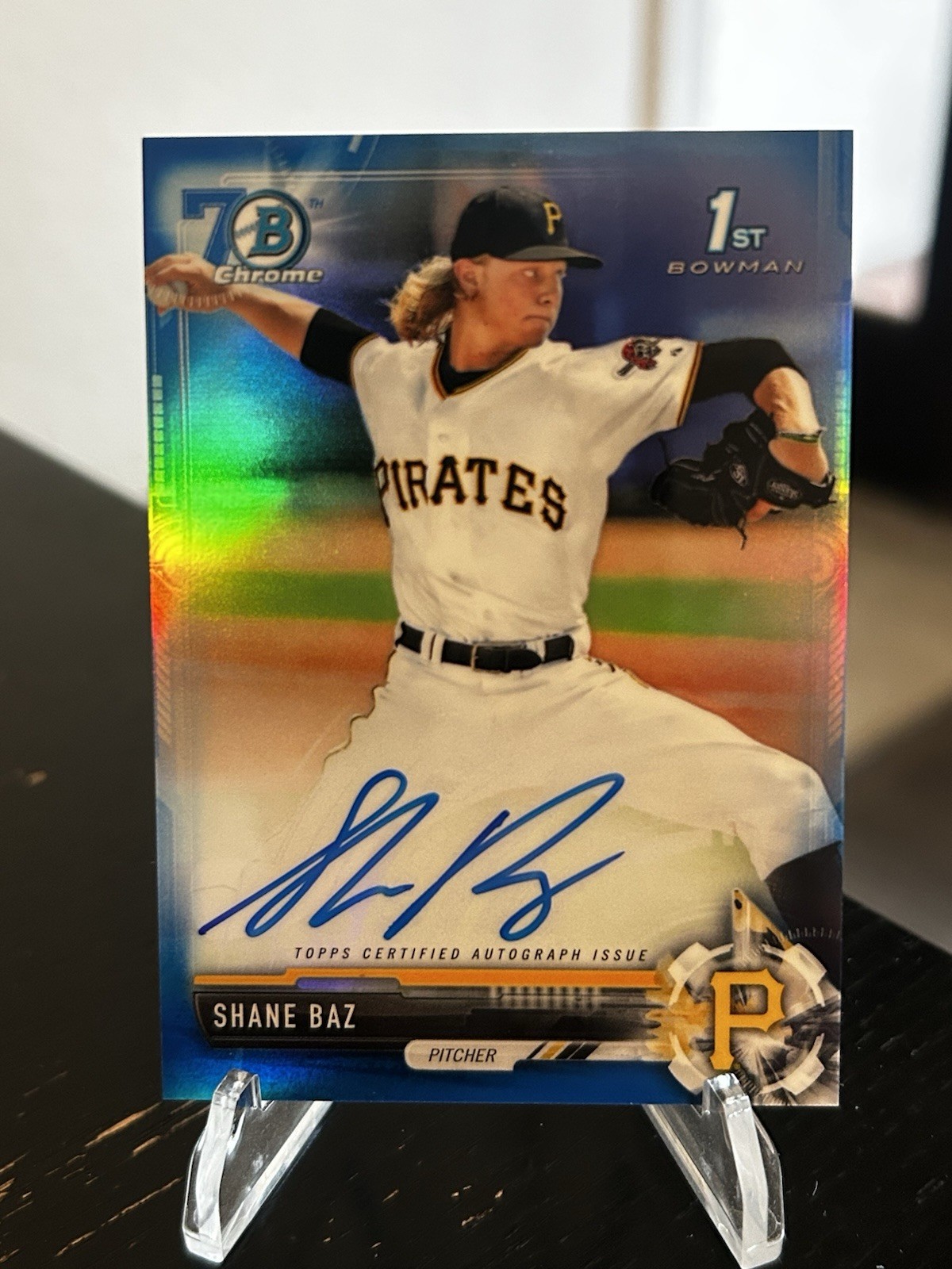 2017 Bowman Chrome Draft 70th Anniversary Shane Baz Blue Refractor Auto /70