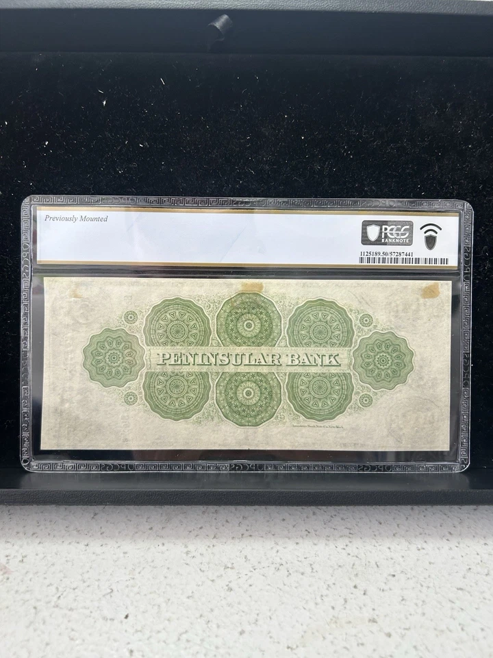 SASA 1860s Peninsular Bank Detroit Michigan $5 Remainder Pcgs Au50 Mounted - Image 2 of 2