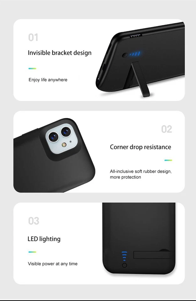 Battery Charger Case For iPhone 13 12 11 Pro Max Mini 6 7 8 Plus SE2 XR XS Max - Image 2 of 4