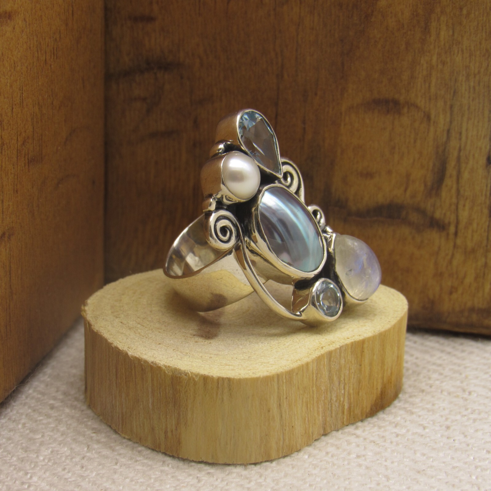 Sterling Silver Multi-Stone Cluster Ring Size 6 3… - image 3