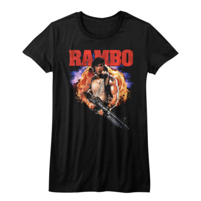 Rambo First Blood John Rambo With Machine Gun Full Color Women's Fitted T Shirt 