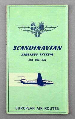 SAS SCANDINAVIAN AIRLINES SYSTEM ABA DDL DNL VINTAGE AIRLINE ROUTE MAP 1948