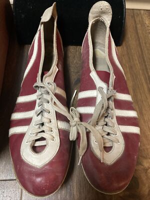 40s-50s? rare antique leather track shoes spikes striped spalding 47-531 090 sz9